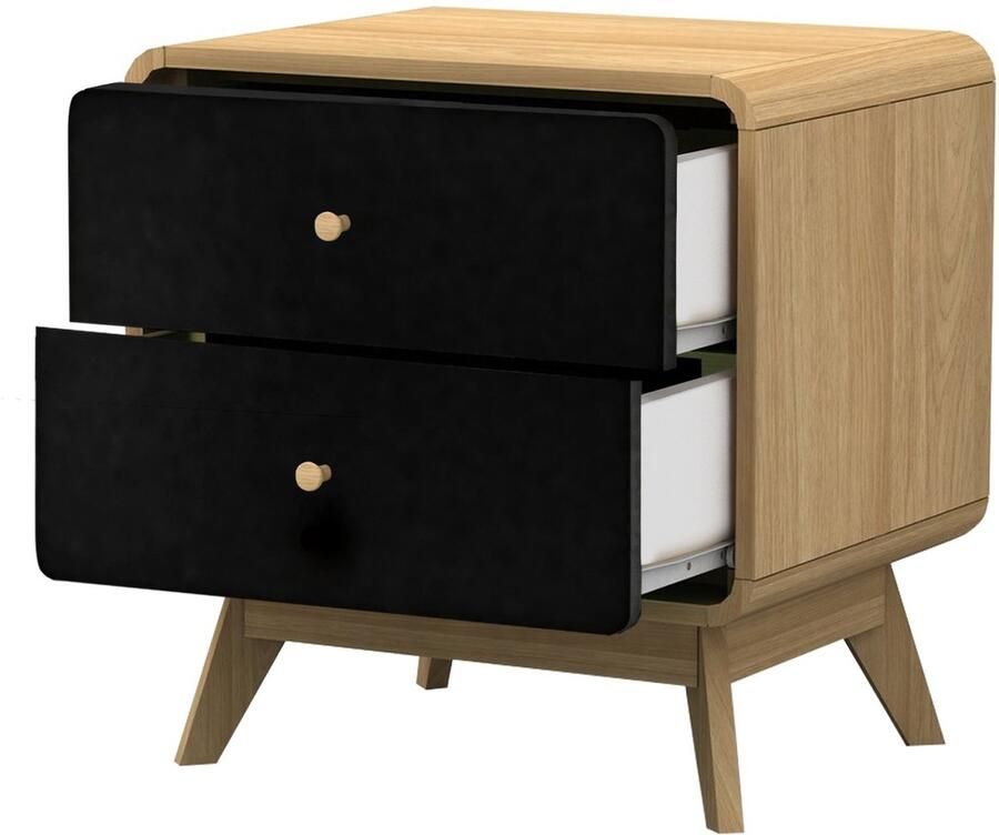 Loft24 Cassie|Nachtkastje met 2 laden in eiken zwarte spaanplaat