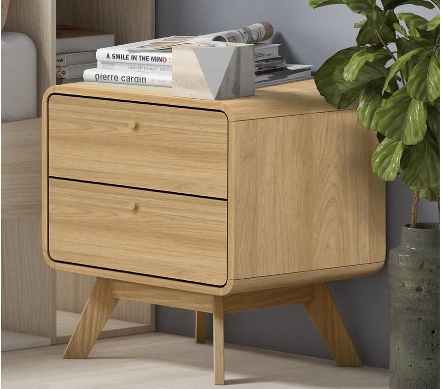 Loft24 Cassie|Nachtkastje met 2 laden in Partical Board Eik - Foto 2
