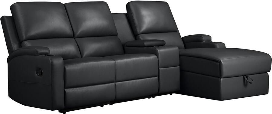 Loft24 DALLAS|Hoekbank 3 zitplaats met opbergruimte in PU zwart