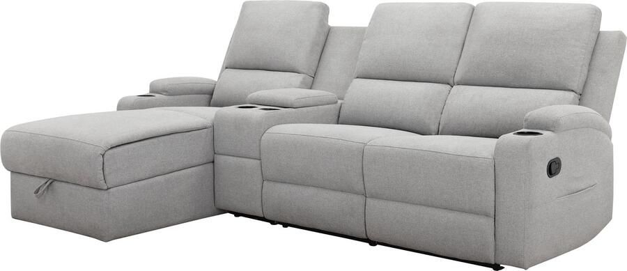 Loft24 DALLAS|Hoekbank 3 zitplaats met opbergruimte in stof lichtgrijs