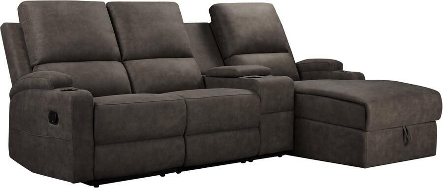 Loft24 DALLAS|Hoekbank 3 zits met opbergruimte in microvezel antraciet