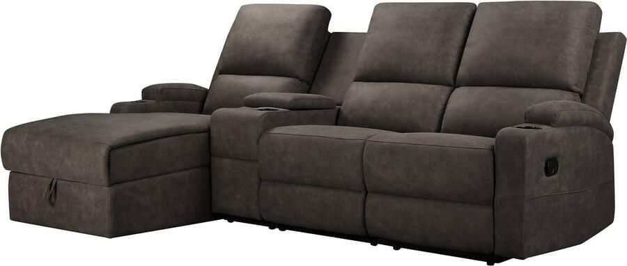 Loft24 DALLAS|Hoekbank 3 zits met opbergruimte in microvezel antraciet