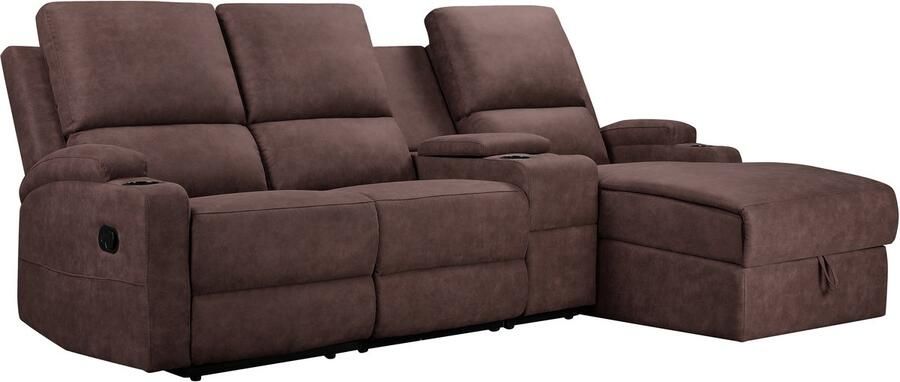 Loft24 DALLAS|Hoekbank 3 zits met opbergruimte in microvezel donkerbruin