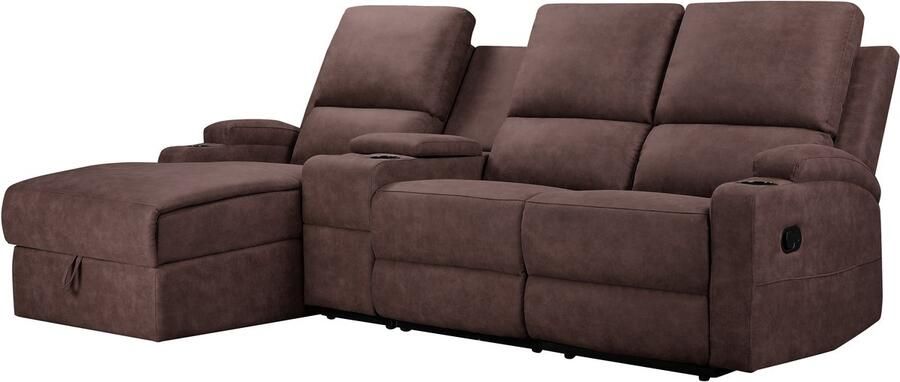 Loft24 DALLAS|Hoekbank 3 zits met opbergruimte in microvezel donkerbruin