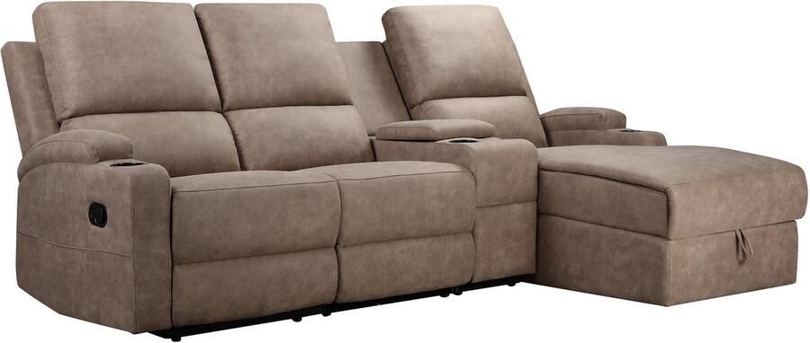 Loft24 DALLAS|Hoekbank 3-zits met opbergruimte in microvezel taupe