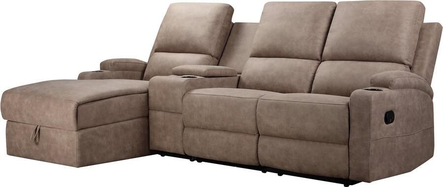 Loft24 DALLAS|Hoekbank 3-zits met opbergruimte in microvezel taupe