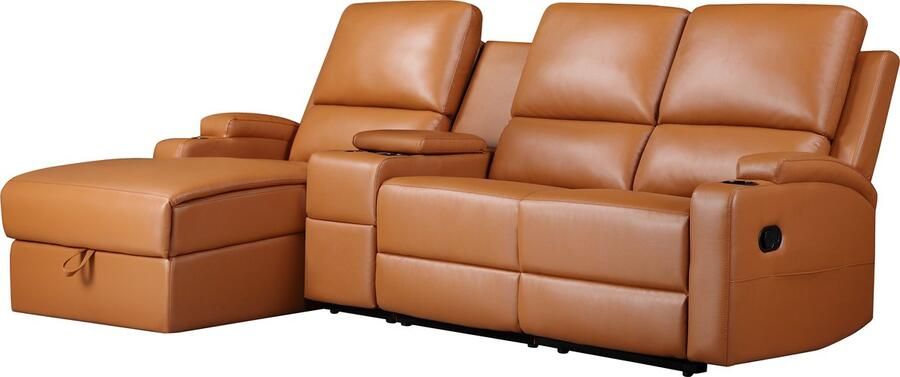 Loft24 DALLAS|Hoekbank 3 zits met opbergruimte in PU cognac kleurig