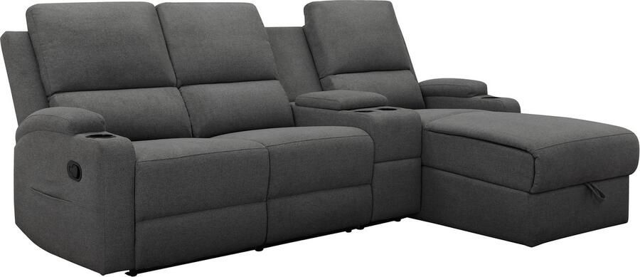 Loft24 DALLAS|Hoekbank 3 zits met opbergruimte in stof antraciet