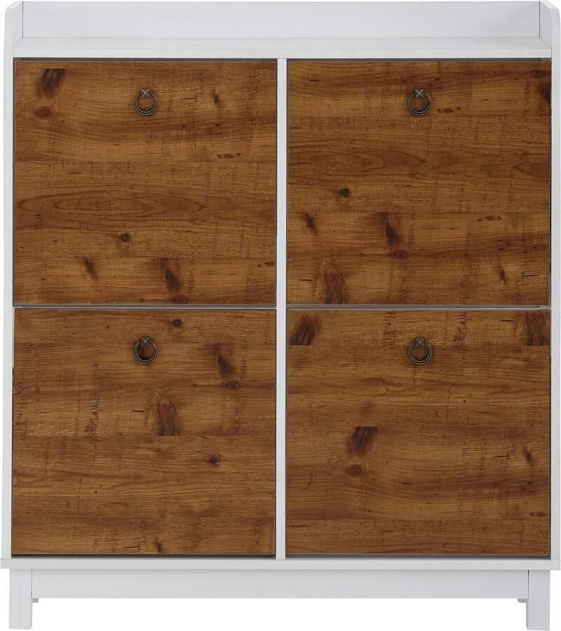 Loft24 Goslar|Schoenenkast met 4 kleppen in MDF Wit en Pacifisch Eiken