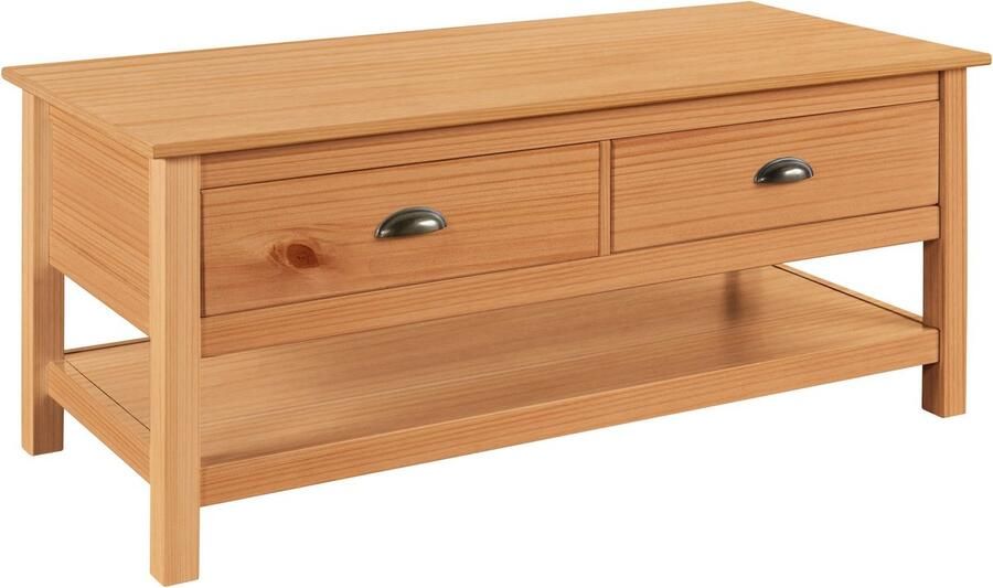 Home affaire Salontafel Schröder met 2 laden en 1 plank van massief grenenhout