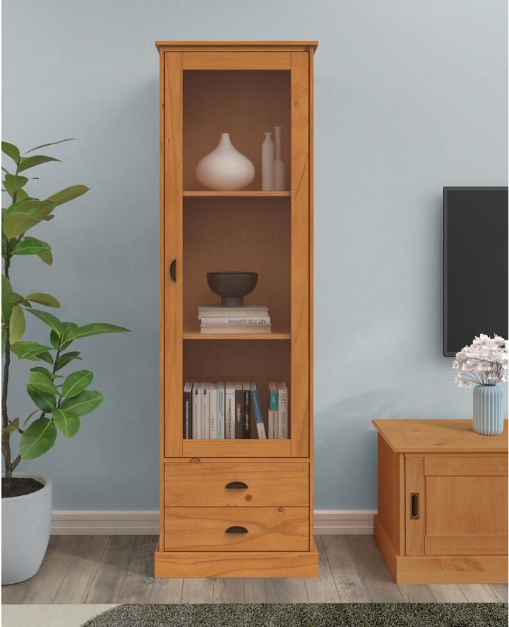 Loft24 Harry|Vitrine met 1 glazen deur en 2 lades in grenen