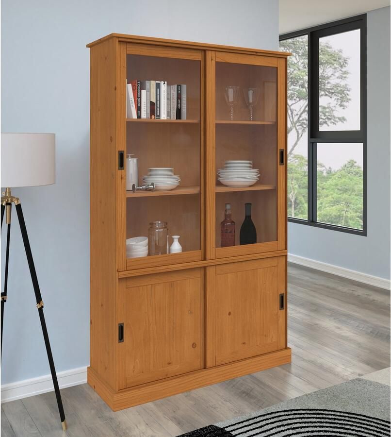 Loft24 Harry|Vitrine met 2 houten deuren en 2 glazen deuren in grenen