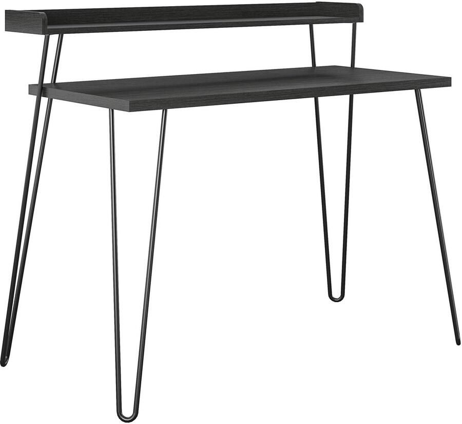 Computerbureau met verhoger in gelamineerd spaanplaat zwart eiken