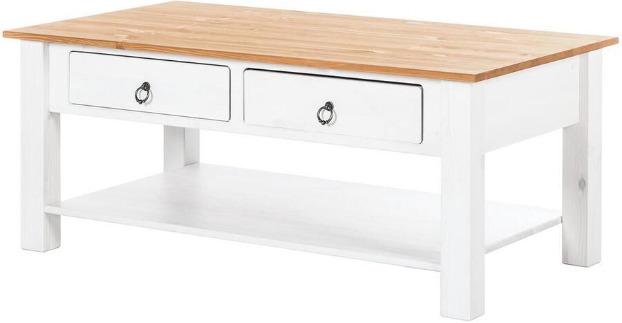 Loft24 Ines Koffietafel met 2 Laden in Pijnboom Wit en Honing