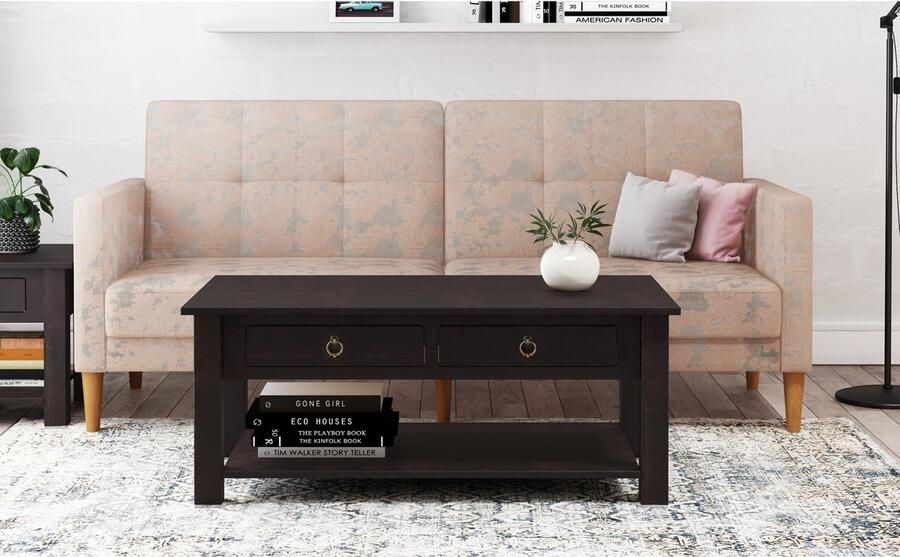 Loft24 Ines Koffietafel met 2 Laden in Pijnboom Donkerbruin