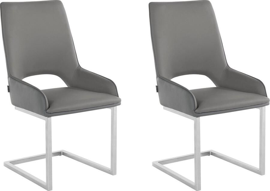 Loft24 Irma|Eetkamerstoelen Set van 2 in PU Antraciet en Lichtgrijs