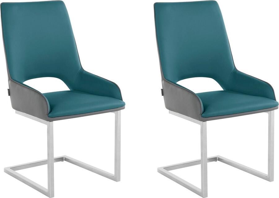 Loft24 Irma|Eetkamerstoelen Set van 2 in PU Antraciet en Petrol