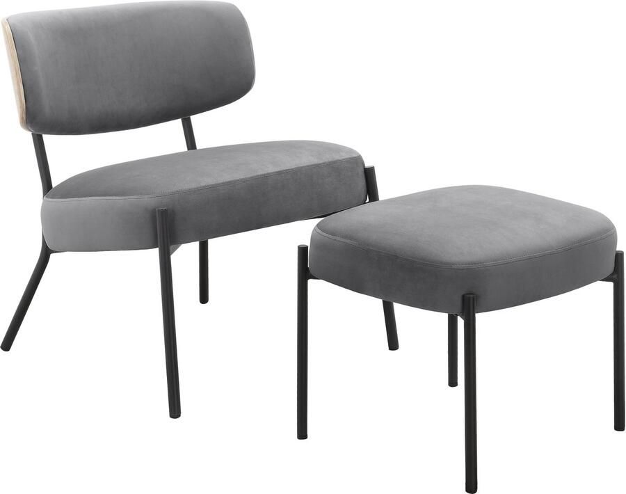 Loft24 Jerry|Loungestoel met kruk in antraciet fluweel