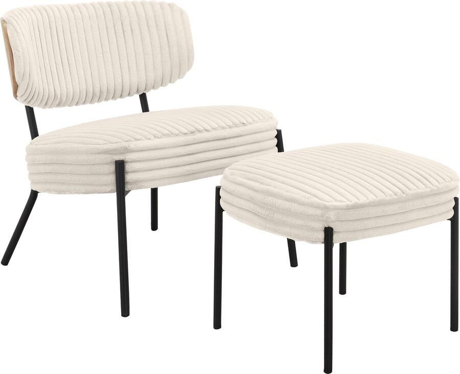 Loft24 Jerry|Loungestoel met kruk in crèmekleurige stof