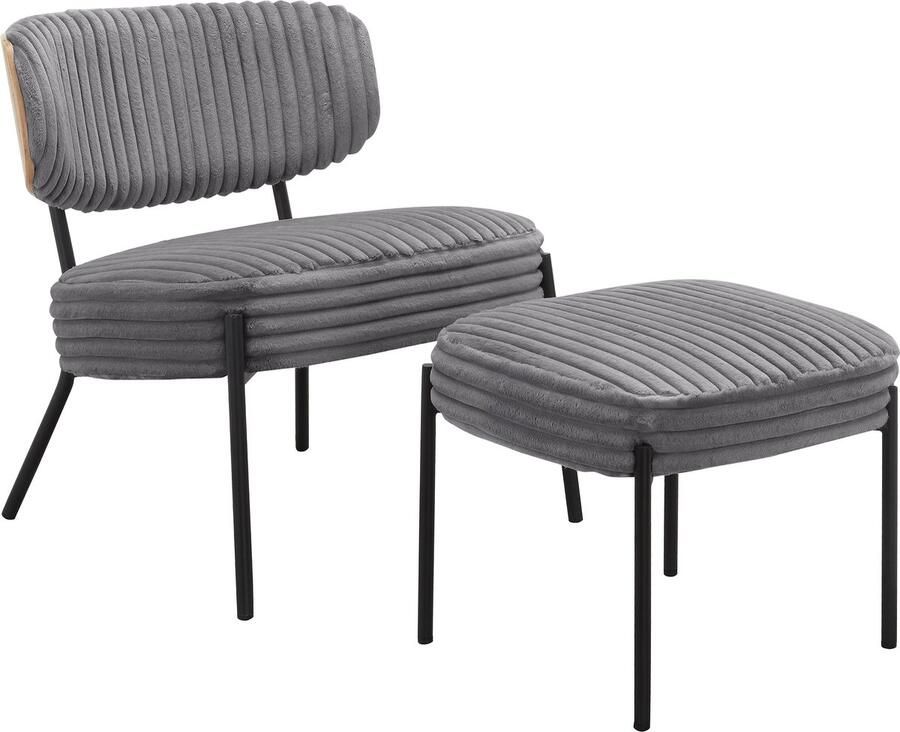Loft24 Jerry|Loungestoel met kruk in grijze stof