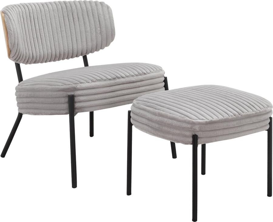 Loft24 Jerry|Loungestoel met kruk in lichtgrijze stof