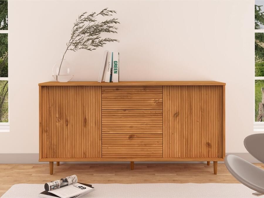 Loft24 Jerzy|Dressoir 160 cm met 2 deuren3 lades in grenen gebeitste was