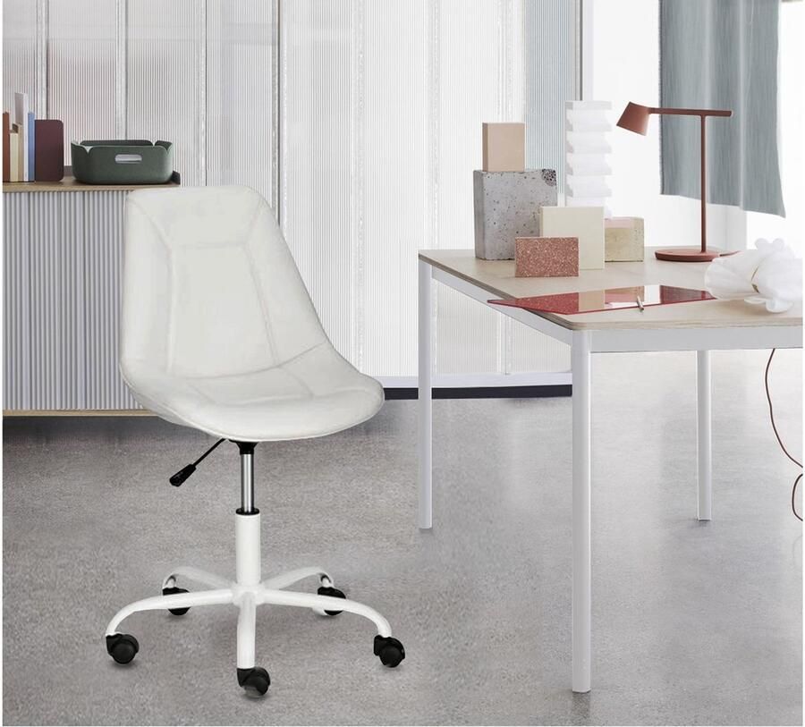 Loft24 Kenny|Gestoffeerde bureaustoel in PU wit