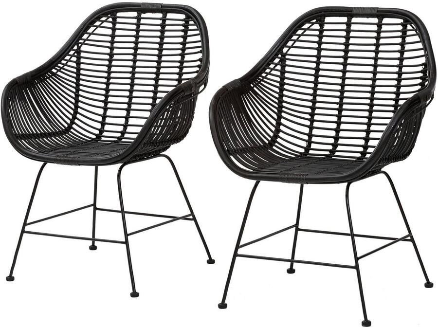 Loft24 Kiran|Eetkamerstoelen Set van 2 in rotan zwart
