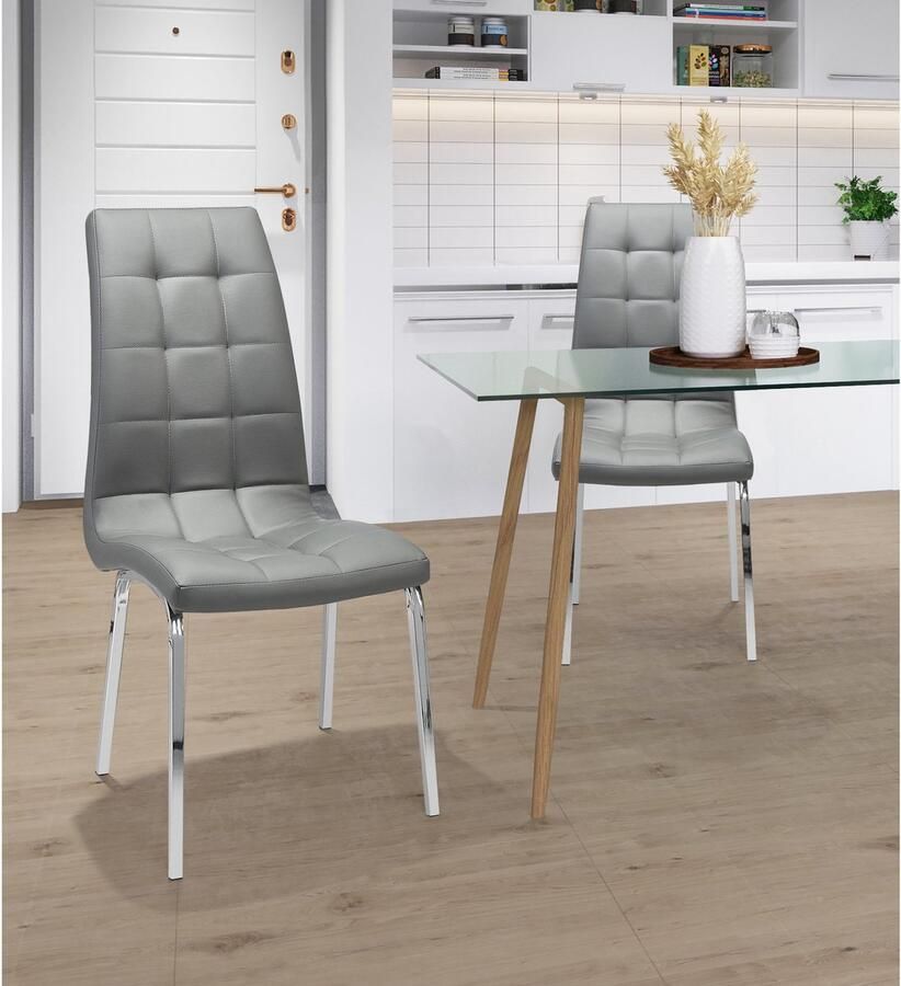 Loft24 Lila|Gestoffeerde eetkamerstoelen set van 2 in PU grijs