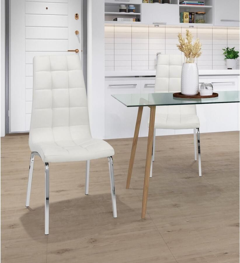 Loft24 Lila|Gestoffeerde eetkamerstoelen set van 2 in PU wit