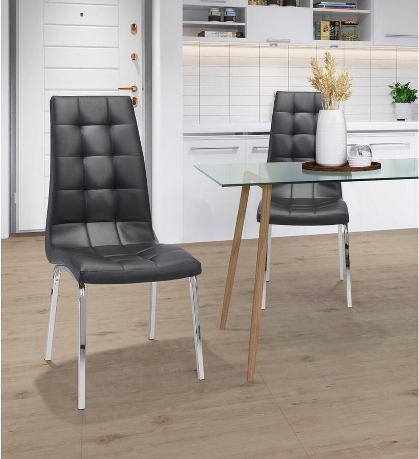 Loft24 Lila|Gestoffeerde eetkamerstoelen set van 2 in PU zwart