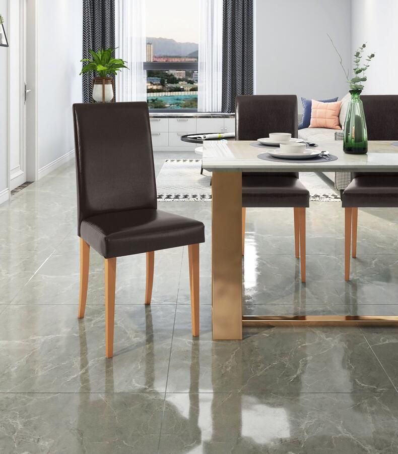 Loft24 Lucca|Eetkamerstoelen Set van 2 in PU Bruin met Poten in Grenen Natuur