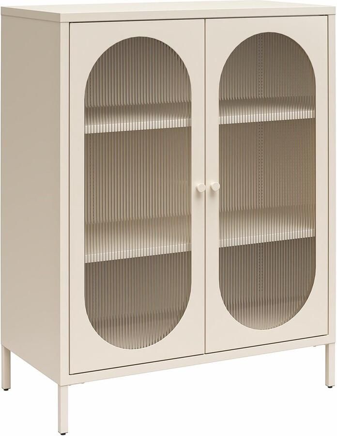 Loft24 Luna|Lage kast met 2 glazen deuren in metaal crème