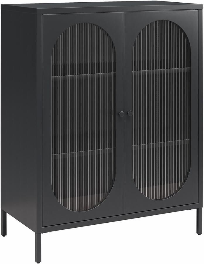 Loft24 Luna|Lage kast met 2 glazen deuren in metaal zwart