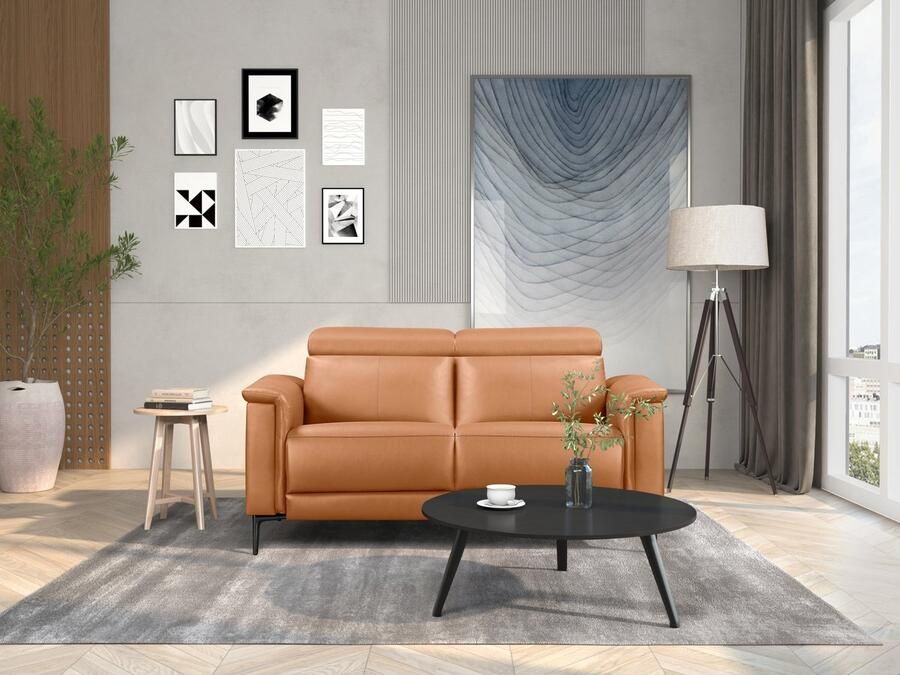 Loft24 Lund|2 zitsbank met 1 handmatige relaxfauteuil in cognac PU