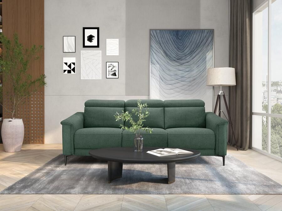 Loft24 Lund|3-zitsbank met 2 elektrische fauteuils in donkergroene stof