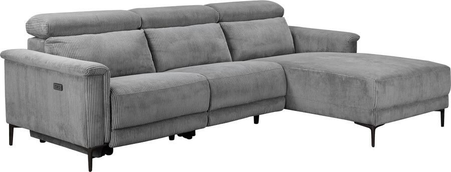 Loft24 Lund|Hoekbank 3 zitplaatsen met 1 elektrische relaxfauteuil in corduroy grijs