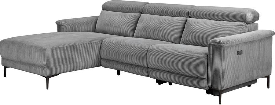 Loft24 Lund|Hoekbank 3 zitplaatsen met 1 elektrische relaxfauteuil in corduroy grijs