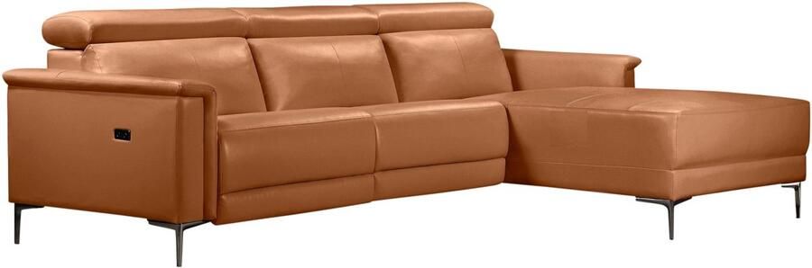 Loft24 Lund|Hoekbank 3 zitplaatsen met 1 elektrische relaxfauteuil in PU cognac