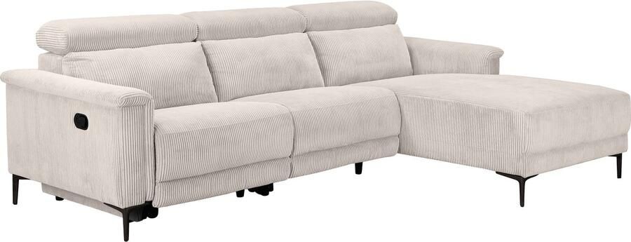 Loft24 Lund|Hoekbank 3 zitplaatsen met 1 manuele relaxfauteuil in corduroy crème