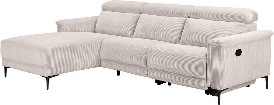 Loft24 Lund|Hoekbank 3 zitplaatsen met 1 manuele relaxfauteuil in corduroy crème