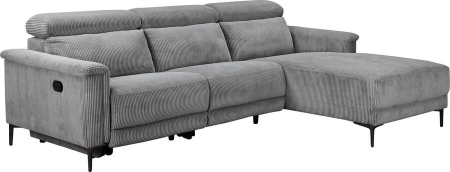 Loft24 Lund|Hoekbank 3-zits met 1 manuele relaxfauteuil in corduroy grijs