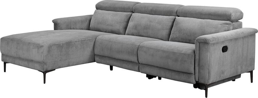 Loft24 Lund|Hoekbank 3-zits met 1 manuele relaxfauteuil in corduroy grijs