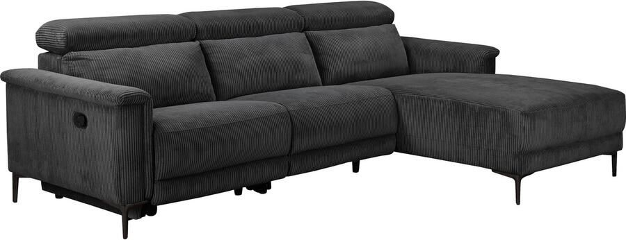 Loft24 Lund|Hoekbank 3-zits met handmatige functie in stof antraciet