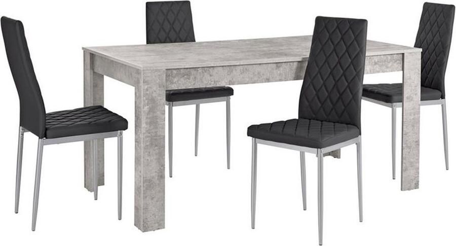 Loft24 Lynn & Brooke|Set van Eettafel 160x90cm met 4 Stoelen in Zwart