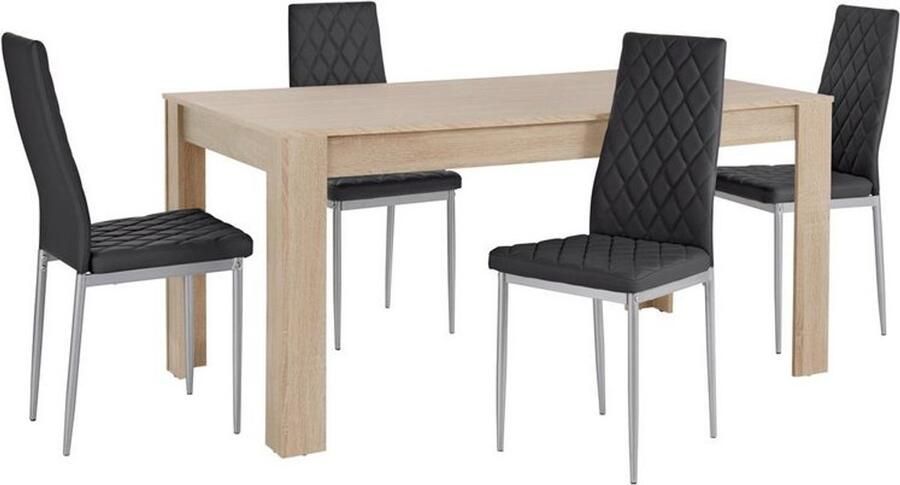 Loft24 Lynn & Brooke|Set van Eettafel 160x90cm met 4 Stoelen Zwart