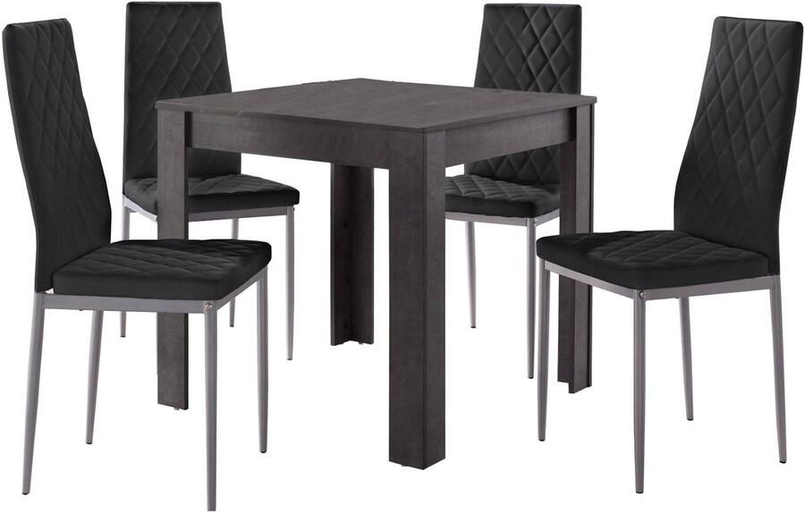 Loft24 Lynn & Brooke|Set van Eettafel 80x80cm met 4 Stoelen Zwart