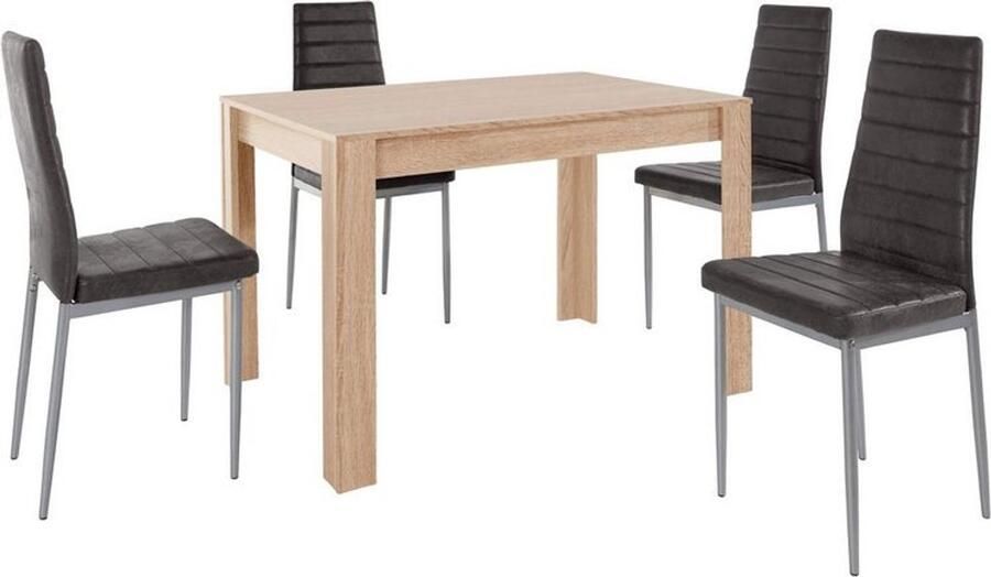 Loft24 Lynn & Kate|Set van Eettafel 120x80cm met 4 Stoelen Antraciet