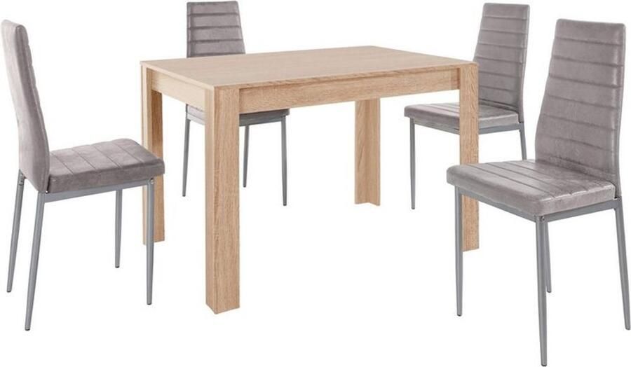 Loft24 Lynn & Kate|Set van Eettafel 120x80cm met 4 Stoelen Lichtgrijs