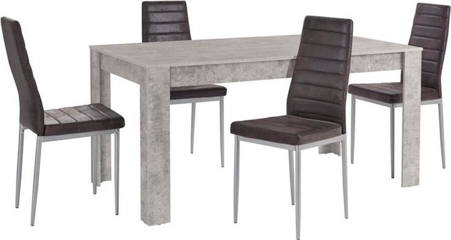 Loft24 Lynn & Kate|Set van Eettafel 160x90cm met 4 Stoelen Antraciet